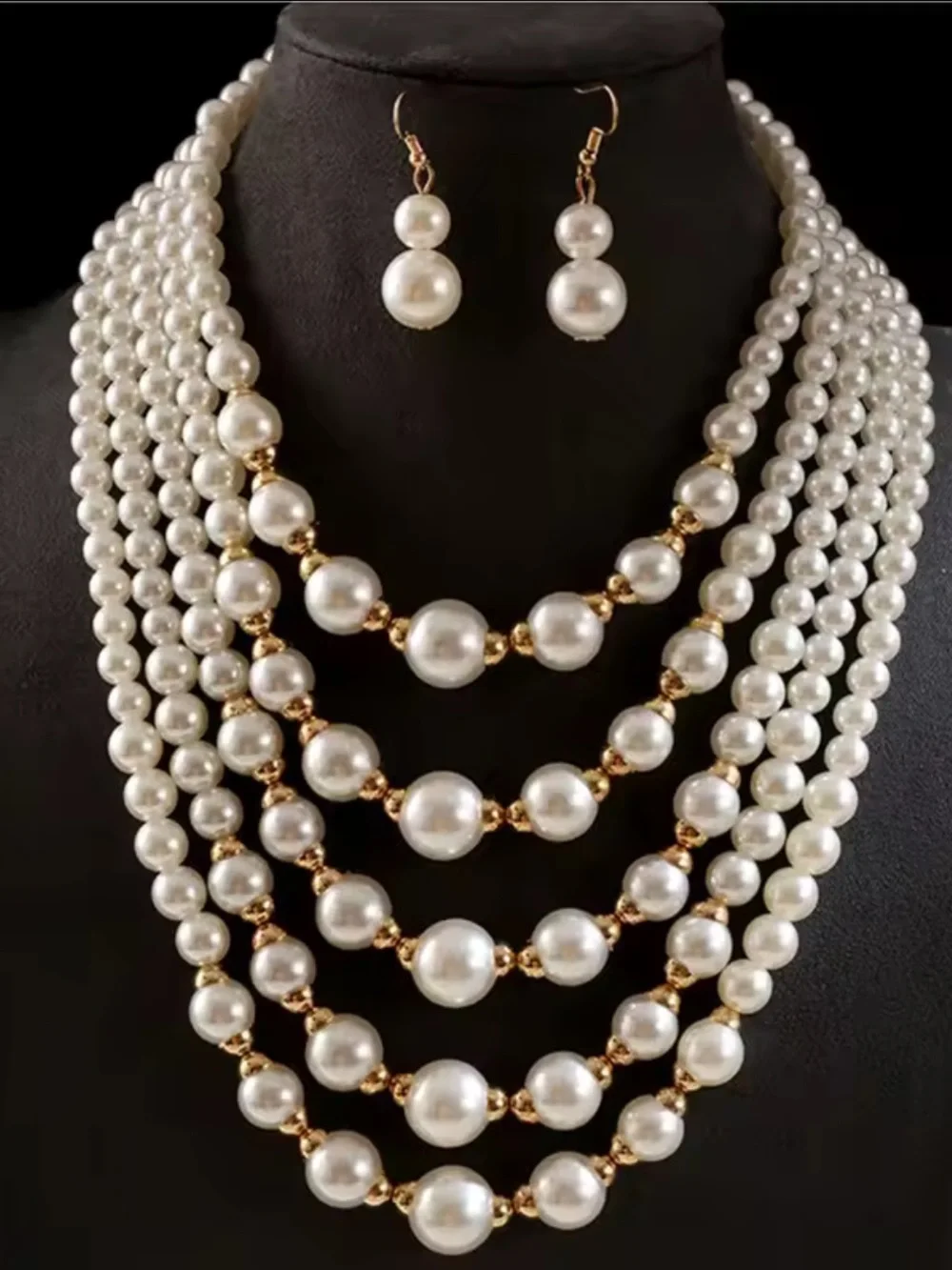 Anthropologie Layered Pearl Necklace with Gold Accents - White and Gold - Picture 1 of 5